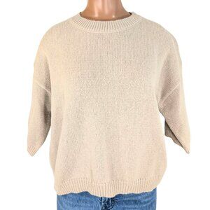 Women's Large Tan Short Sleeve Crew Neck Soft Sweater Shell Polyester
